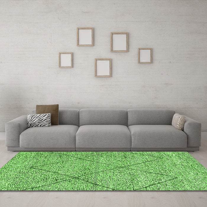 Machine Washable Abstract Green Modern Area Rugs in a Living Room,, wshabs3071grn
