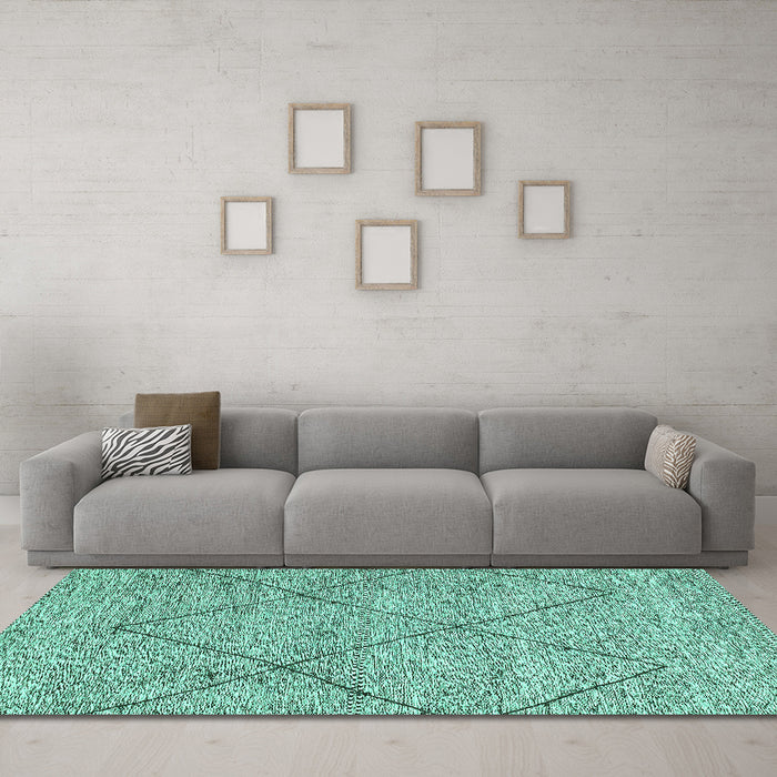 Machine Washable Abstract Turquoise Modern Area Rugs in a Living Room,, wshabs3071turq