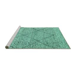 Sideview of Machine Washable Abstract Turquoise Modern Area Rugs, wshabs3071turq