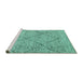 Sideview of Machine Washable Abstract Turquoise Modern Area Rugs, wshabs3071turq