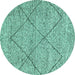 Round Abstract Turquoise Modern Rug, abs3071turq