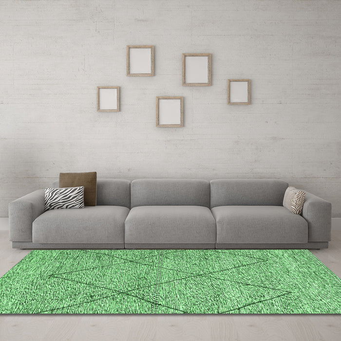Machine Washable Abstract Emerald Green Modern Area Rugs in a Living Room,, wshabs3071emgrn