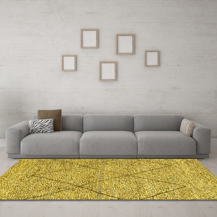 Machine Washable Abstract Yellow Modern Rug in a Living Room, wshabs3071yw