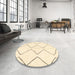 Round Machine Washable Abstract Gold Rug in a Office, wshabs3072