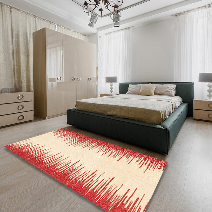 Machine Washable Abstract Bright Orange Rug in a Bedroom, wshabs3073