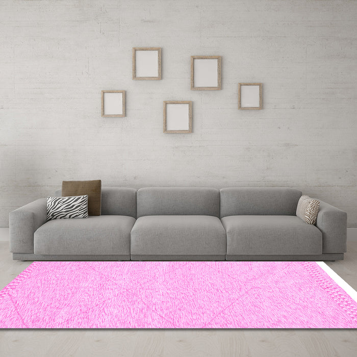 Machine Washable Solid Pink Modern Rug in a Living Room, wshabs3074pnk