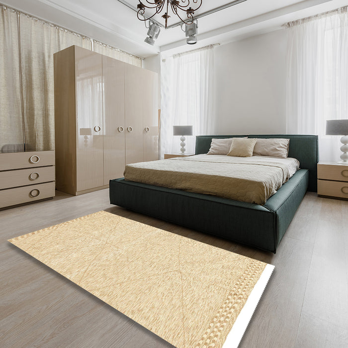Machine Washable Abstract Khaki Gold Rug in a Bedroom, wshabs3074