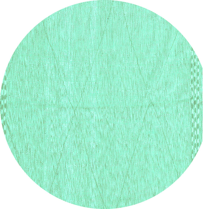Round Machine Washable Solid Turquoise Modern Area Rugs, wshabs3074turq