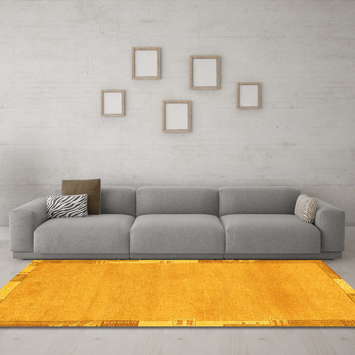 Machine Washable Abstract Yellow Modern Rug in a Living Room, wshabs3075yw