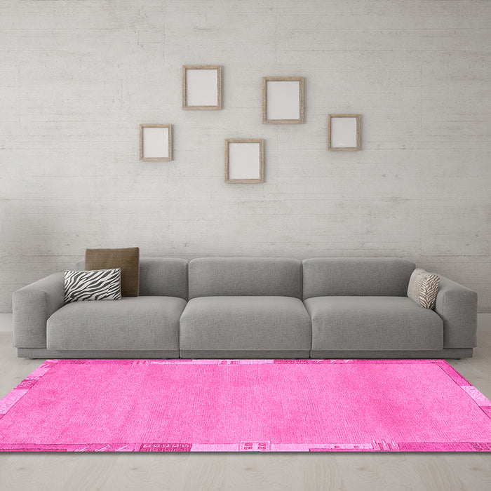 Machine Washable Abstract Pink Modern Rug in a Living Room, wshabs3075pnk