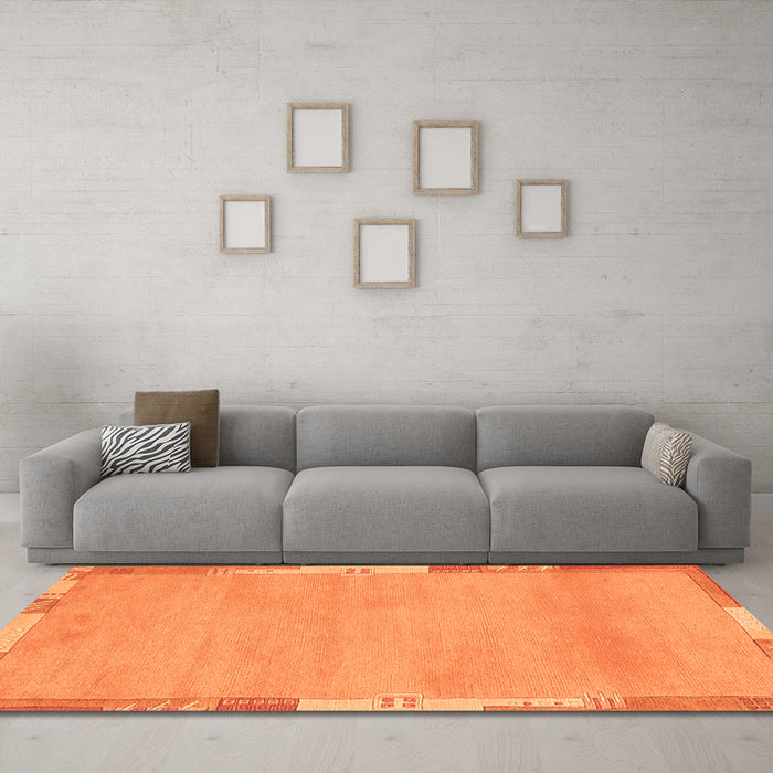 Machine Washable Abstract Orange Modern Area Rugs in a Living Room, wshabs3075org