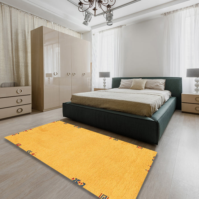 Machine Washable Abstract Orange Rug in a Bedroom, wshabs3076
