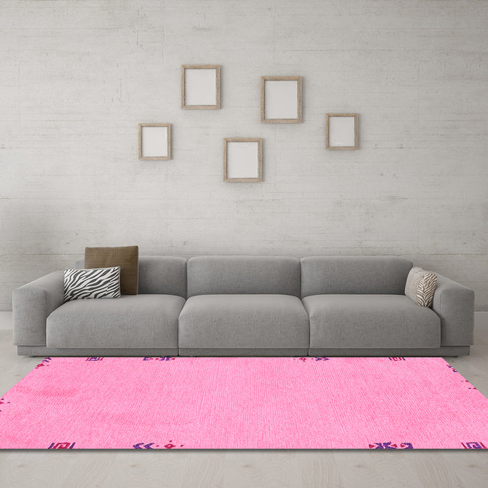 Machine Washable Abstract Pink Modern Rug in a Living Room, wshabs3076pnk