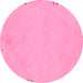 Round Machine Washable Abstract Pink Modern Rug, wshabs3076pnk