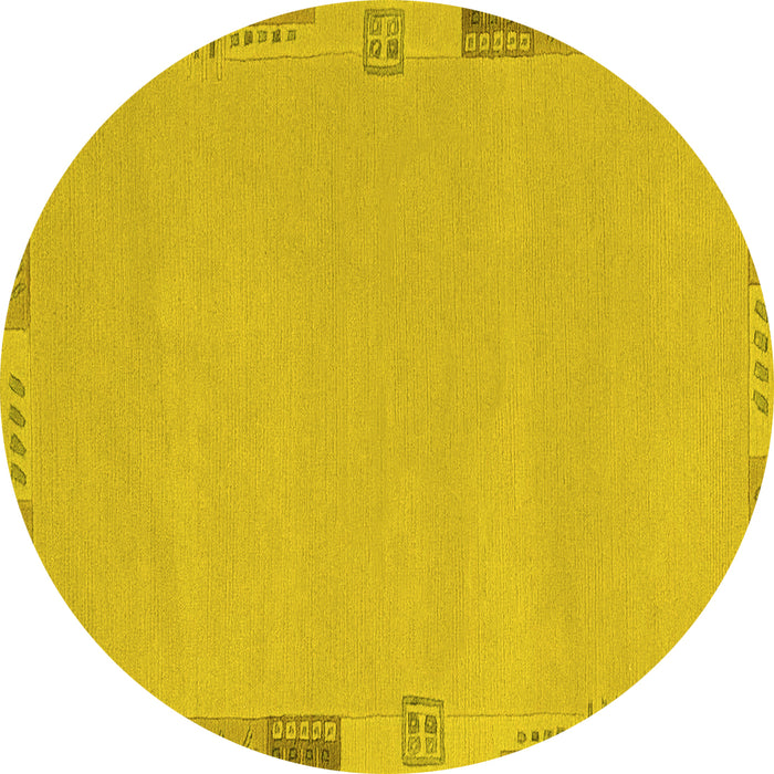 Round Machine Washable Abstract Yellow Modern Rug, wshabs3077yw