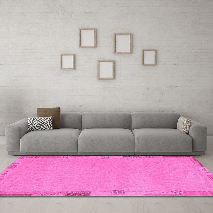 Machine Washable Abstract Pink Modern Rug in a Living Room, wshabs3077pnk