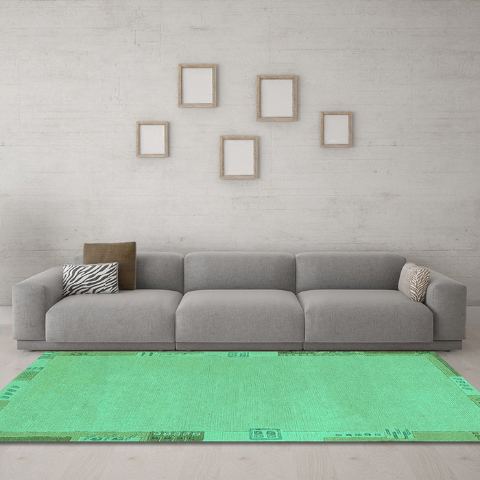 Machine Washable Abstract Turquoise Modern Area Rugs in a Living Room,, wshabs3077turq