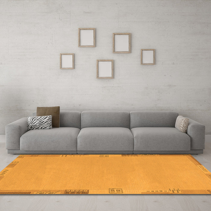 Machine Washable Abstract Orange Modern Area Rugs in a Living Room, wshabs3077org