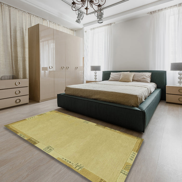 Abstract Metallic Gold Modern Rug in a Bedroom, abs3077
