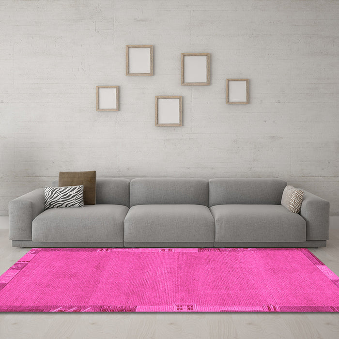 Machine Washable Abstract Pink Modern Rug in a Living Room, wshabs3078pnk