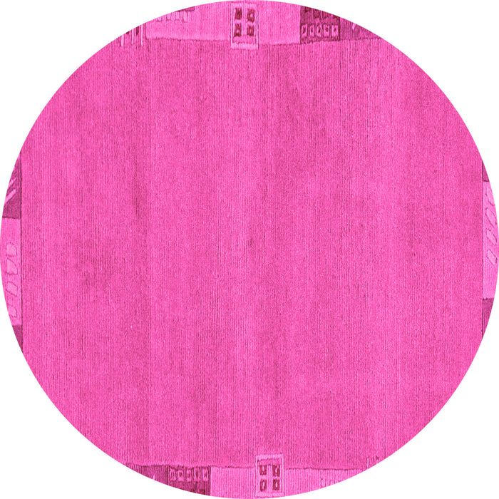 Round Machine Washable Abstract Pink Modern Rug, wshabs3078pnk