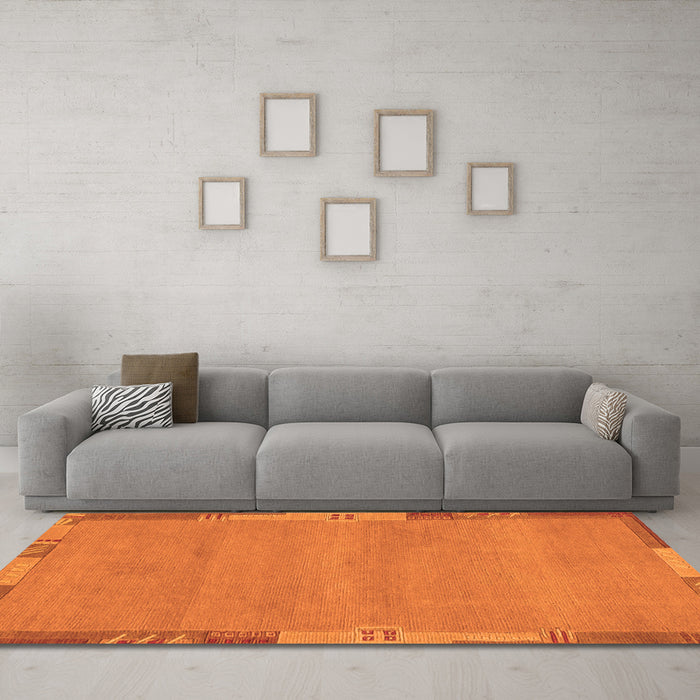 Machine Washable Abstract Orange Modern Area Rugs in a Living Room, wshabs3078org