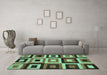 Machine Washable Abstract Turquoise Modern Area Rugs in a Living Room,, wshabs307turq