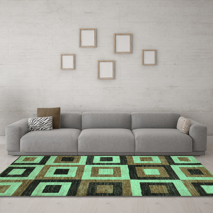 Machine Washable Abstract Turquoise Modern Area Rugs in a Living Room,, wshabs307turq