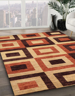 Abstract Red Modern Rug in Family Room, abs307