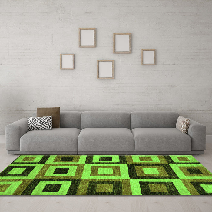 Machine Washable Abstract Green Modern Area Rugs in a Living Room,, wshabs307grn