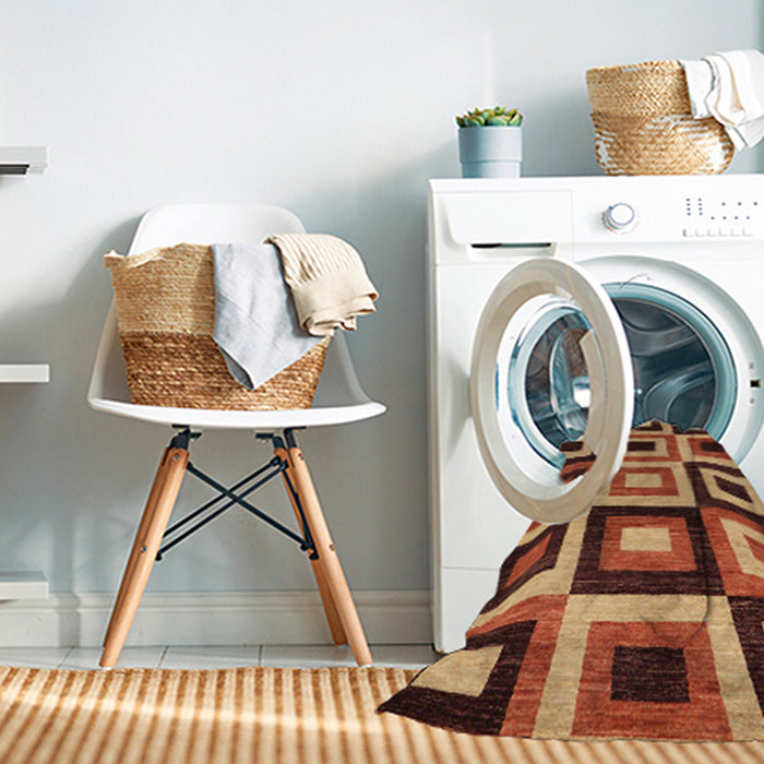 Machine Washable Abstract Tomato Red Rug in a Washing Machine, wshabs307