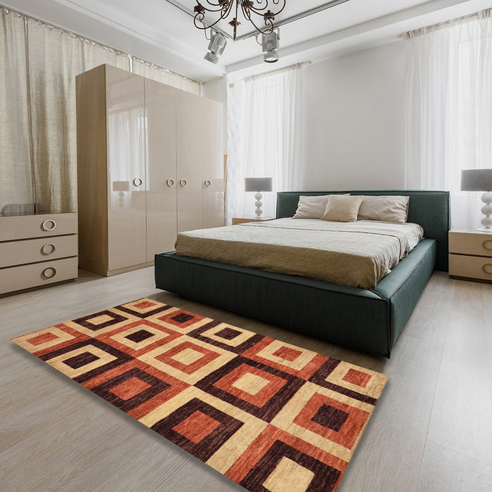 Machine Washable Abstract Tomato Red Rug in a Bedroom, wshabs307