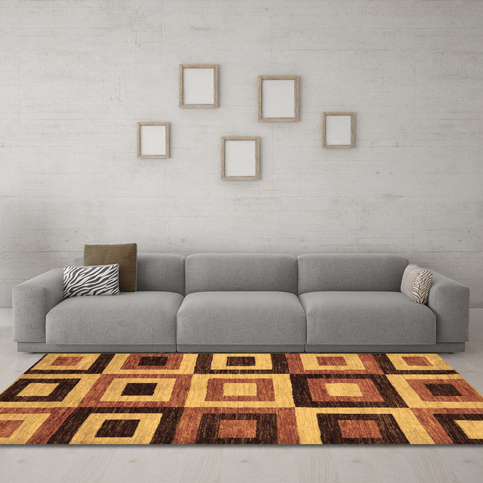 Machine Washable Abstract Brown Modern Rug in a Living Room,, wshabs307brn