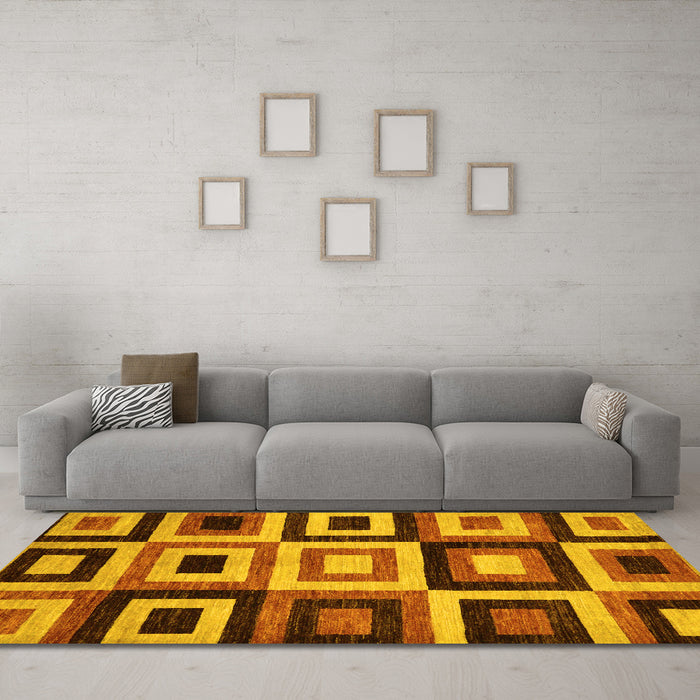 Machine Washable Abstract Yellow Modern Rug in a Living Room, wshabs307yw