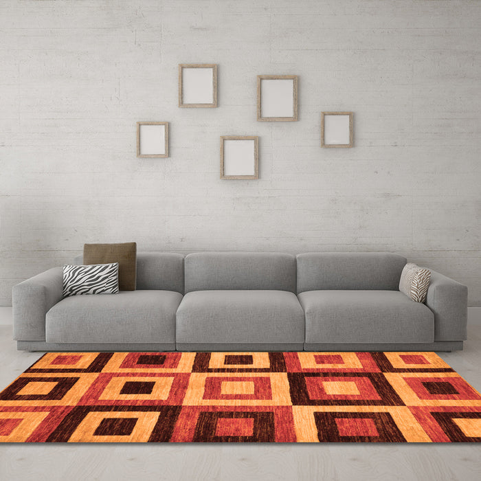 Machine Washable Abstract Orange Modern Area Rugs in a Living Room, wshabs307org