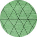 Round Machine Washable Abstract Emerald Green Modern Area Rugs, wshabs3080emgrn