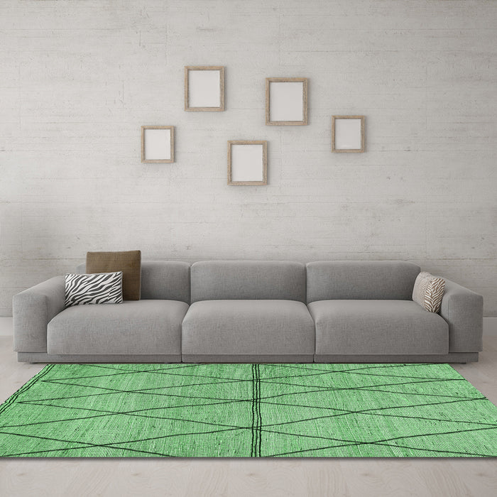 Machine Washable Abstract Emerald Green Modern Area Rugs in a Living Room,, wshabs3080emgrn