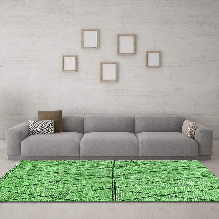 Machine Washable Abstract Green Modern Area Rugs in a Living Room,, wshabs3080grn