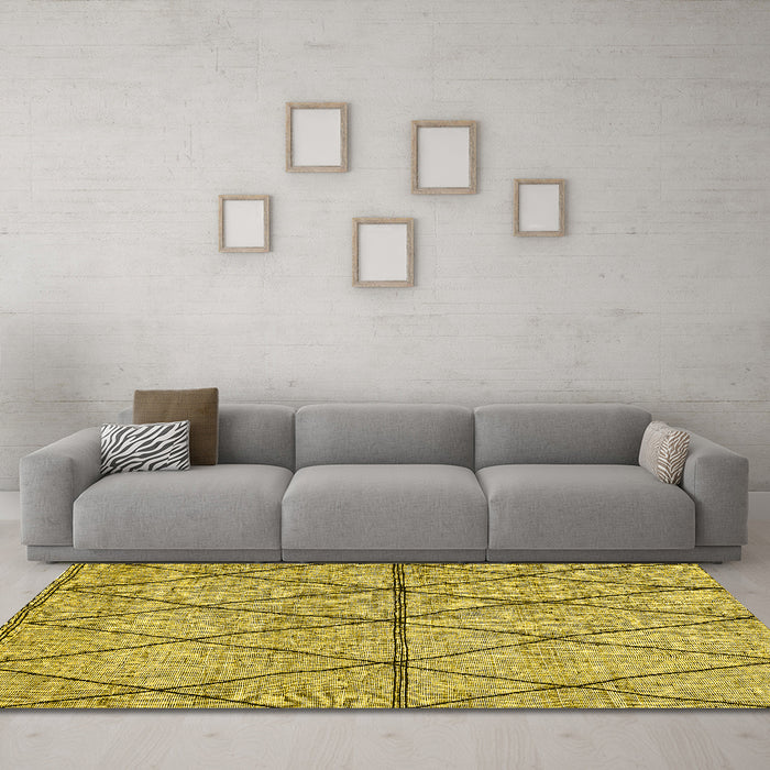 Machine Washable Abstract Yellow Modern Rug in a Living Room, wshabs3080yw