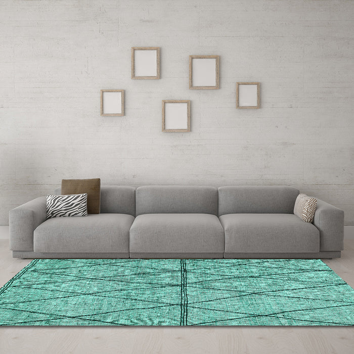 Machine Washable Abstract Turquoise Modern Area Rugs in a Living Room,, wshabs3080turq