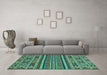 Machine Washable Abstract Turquoise Modern Area Rugs in a Living Room,, wshabs3081turq