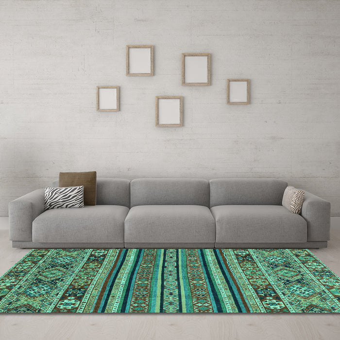 Machine Washable Abstract Turquoise Modern Area Rugs in a Living Room,, wshabs3081turq