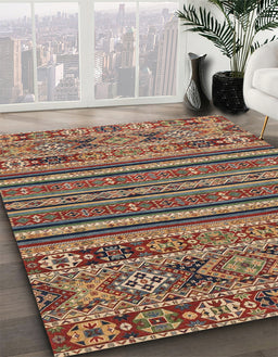 Abstract Brown Red Modern Rug in Family Room, abs3081