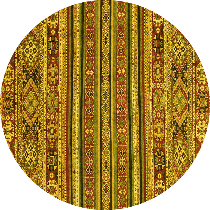 Round Machine Washable Abstract Yellow Modern Rug, wshabs3081yw