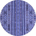 Round Machine Washable Abstract Blue Modern Rug, wshabs3081blu