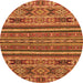 Round Machine Washable Abstract Orange Modern Area Rugs, wshabs3081org