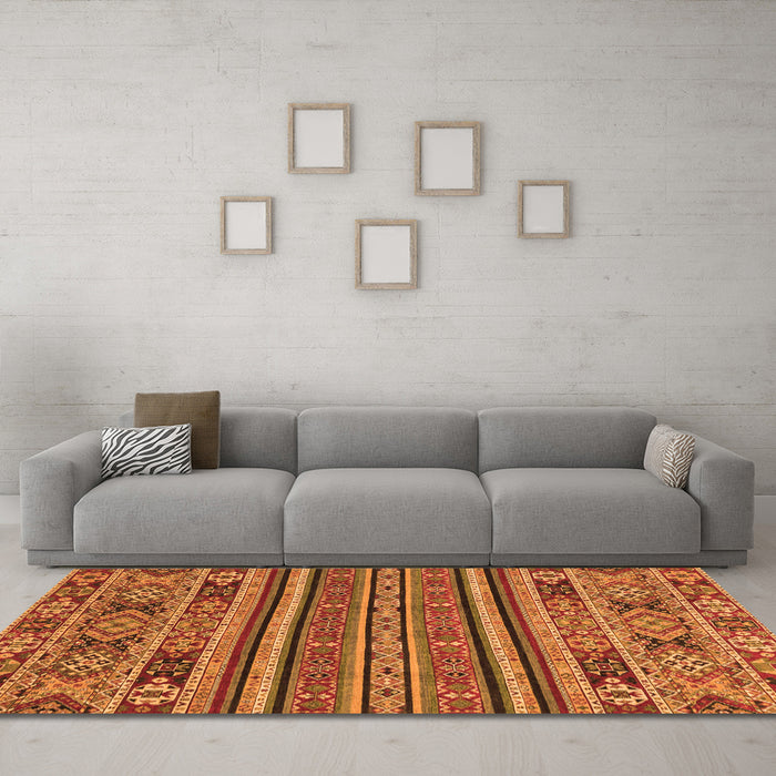 Machine Washable Abstract Orange Modern Area Rugs in a Living Room, wshabs3081org