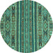 Round Abstract Turquoise Modern Rug, abs3081turq