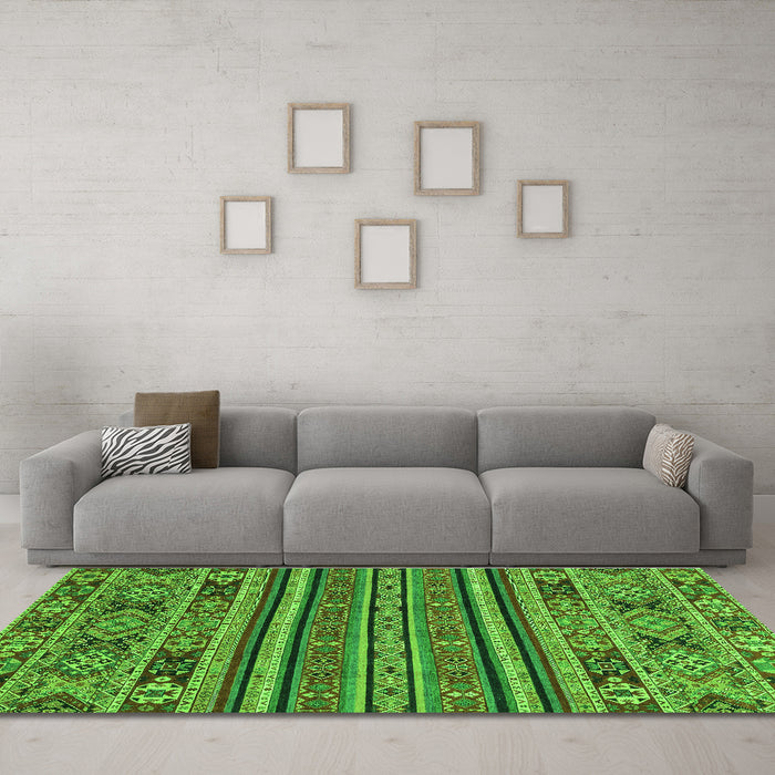 Machine Washable Abstract Green Modern Area Rugs in a Living Room,, wshabs3081grn