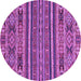 Round Machine Washable Abstract Purple Modern Area Rugs, wshabs3081pur